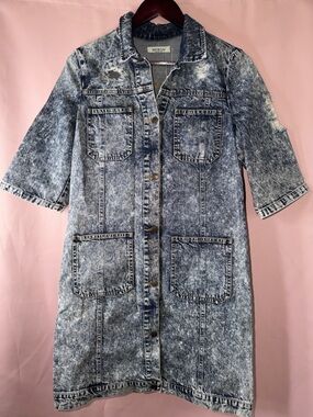 Mebon Blue Acid-Wash Denim Midi Dress